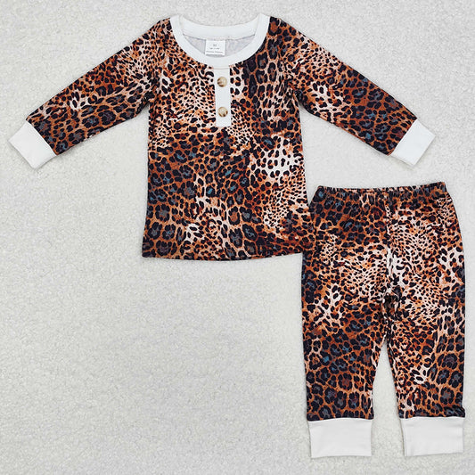 Baby Girls Pajamas Leopard Buttons Design Shirt Pants Pajamas Sets GLP1014