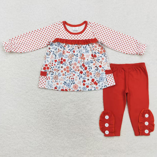 Baby Girls Clothes Fall Dots Flowers Pockets Tunic Top Legging Sets GLP1297