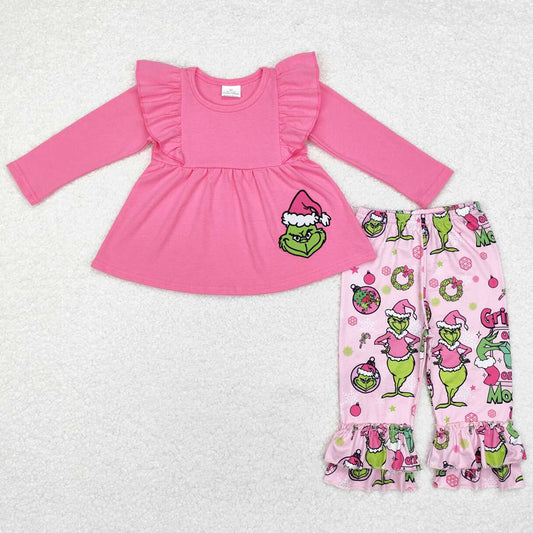 Baby Girls Clothes Christmas Pink Tunic Tops Ruffle Pants Sets GLP1453