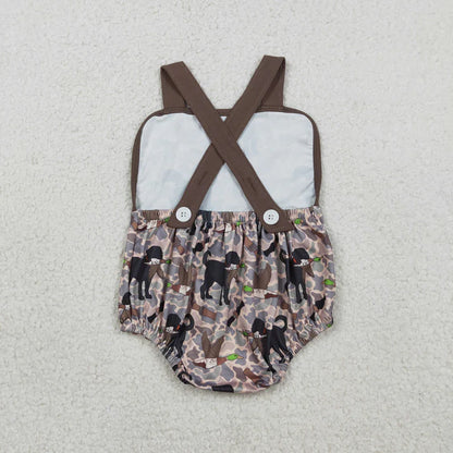 Sibling Baby Boys Brown Top Dog Ducks Camo Pockets Short Hunting Clothes Set Rompers