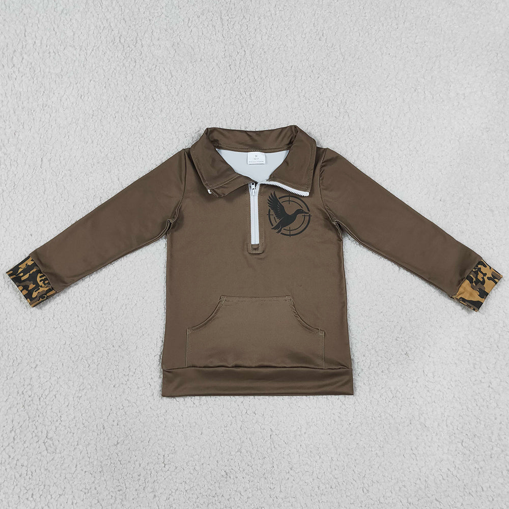 Baby Girls Clothes Long Sleeve Ducks Zip Pocket Hunting Pullovers Top GT1698