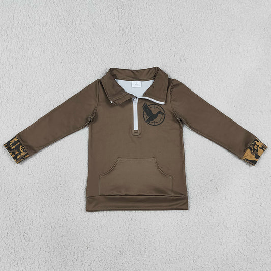 Baby Girls Clothes Long Sleeve Ducks Zip Pocket Hunting Pullovers Top GT1698