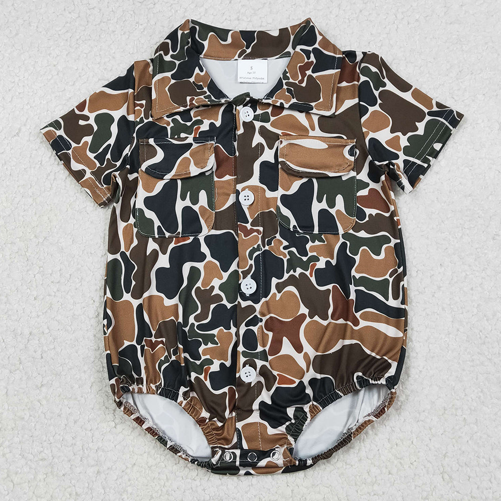 Baby Boys Rompers Southern Dark Brown Camo Button Pockets Rompers SR3656 1.1