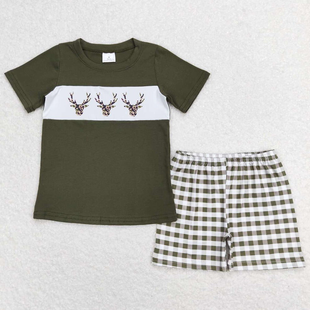 Baby Boys Clothes Leopard Deer Green Shirt Shorts Summer Outfits BSSO0662