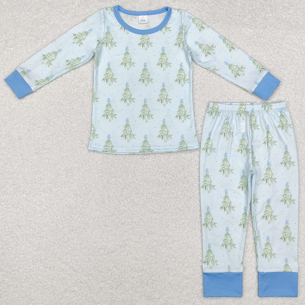 Baby Boys Pajamas Christmas Tree Blue Bamboo Pajamas Sleepwear Sets BLP0639