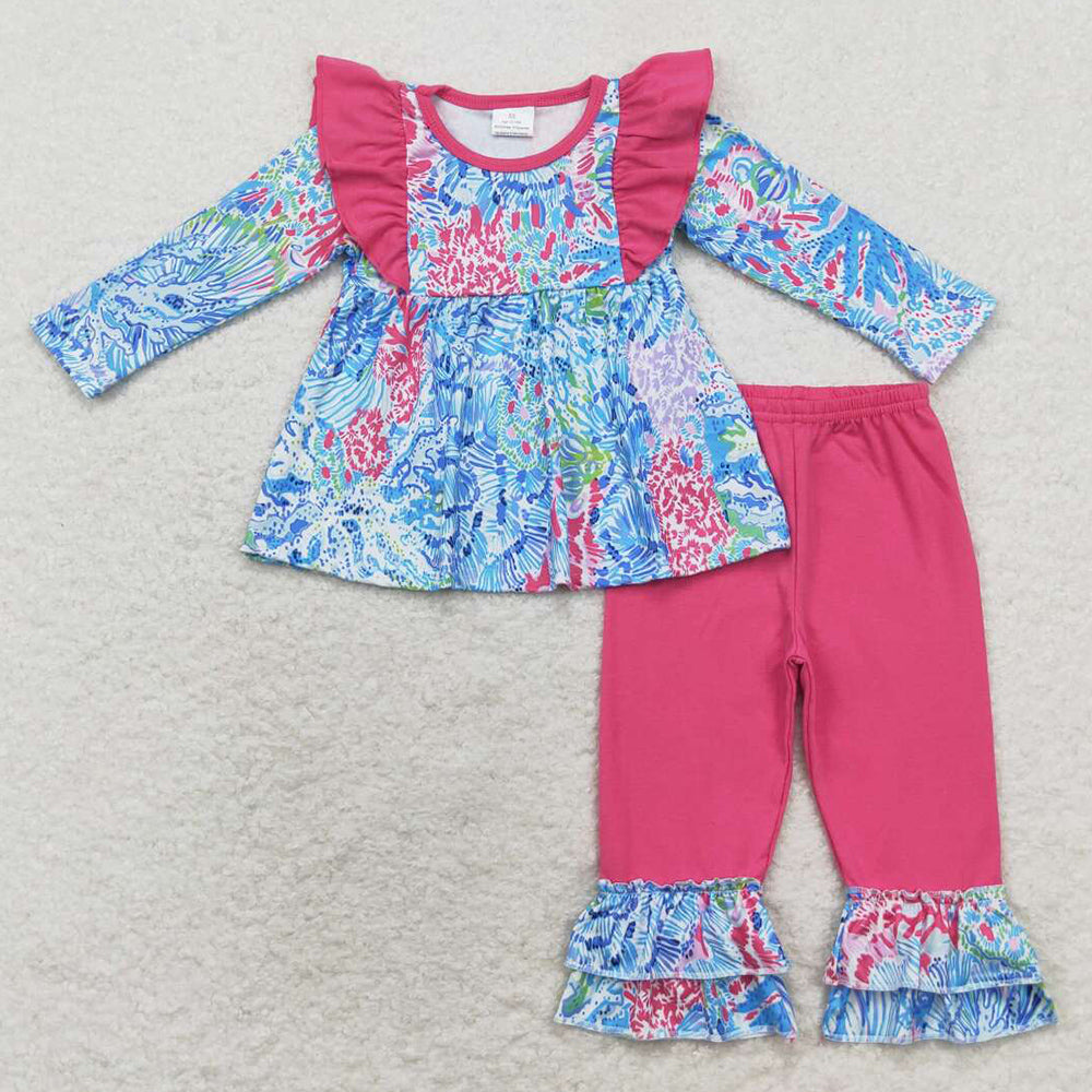 Baby Girls Clothes Pink Seaweed Tunic Tops Ruffle Pants Clothes Sets GLP1468