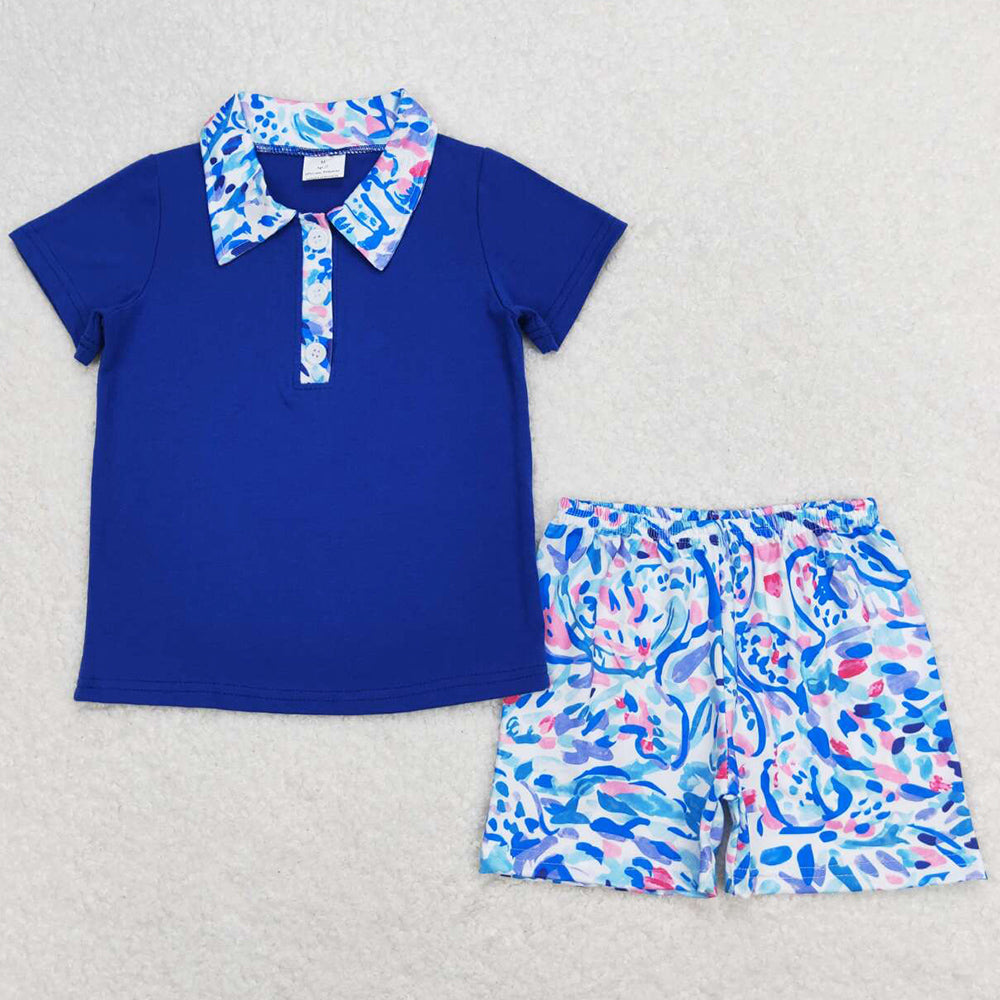 Baby Boys Clothes Blue Floral Shirt Top Shorts Summer Clothes Sets BSSO0673