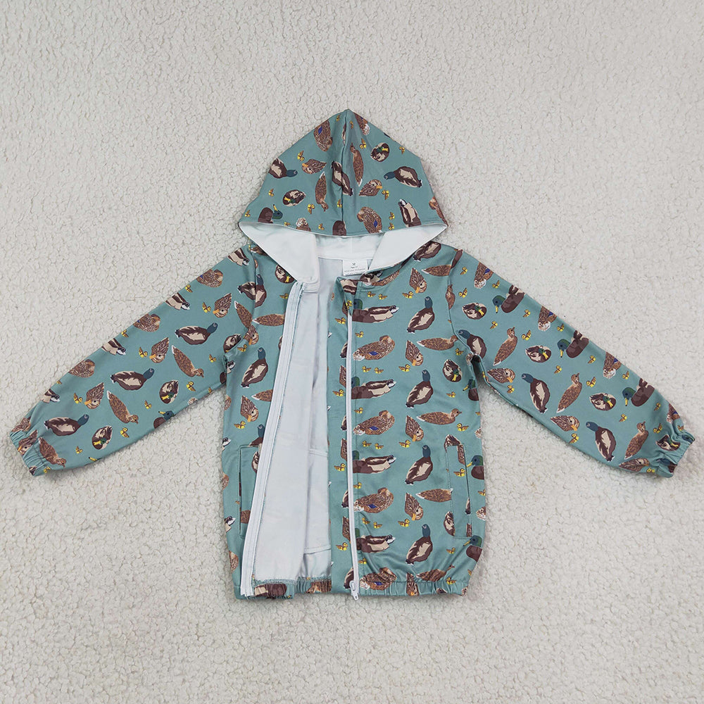 Baby Boys Clothes Green Ducks Hunting Zip Pockets Hoodie Jacket Top BT1818