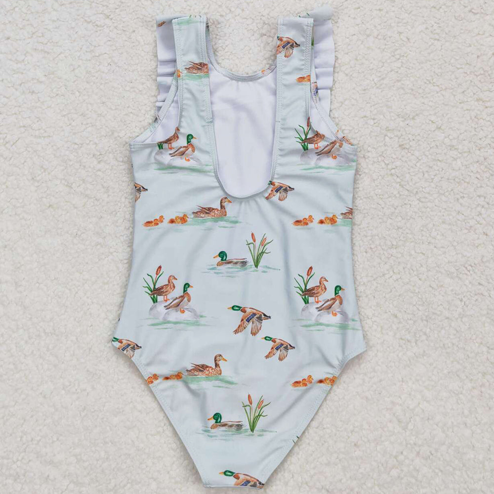 Baby Girls Swimsuits Duck Print Cute Ruffle One Piece Swimsuits S0265