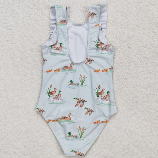 Baby Girls Swimsuits Duck Print Cute Ruffle One Piece Swimsuits S0265