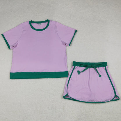 Adult Women Clothes Pink Short Sleeve Top Skirt Shorts Cotton Clothes Sets GSD3675