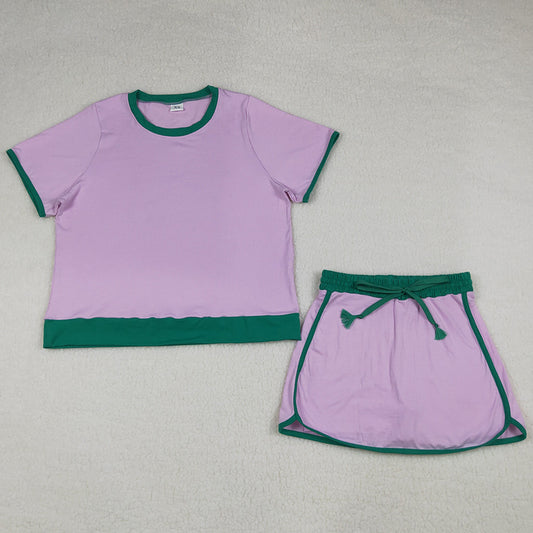 Adult Women Clothes Pink Short Sleeve Top Skirt Shorts Cotton Clothes Sets GSD3675