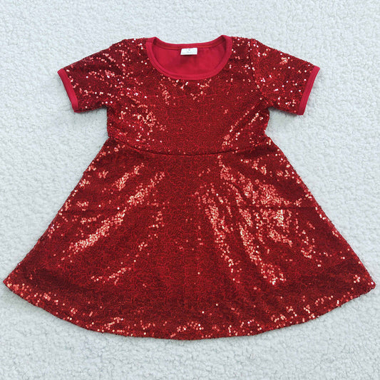 Boutique Baby Girls Dress Red Sequins Short Sleeve Dresses GSD0446