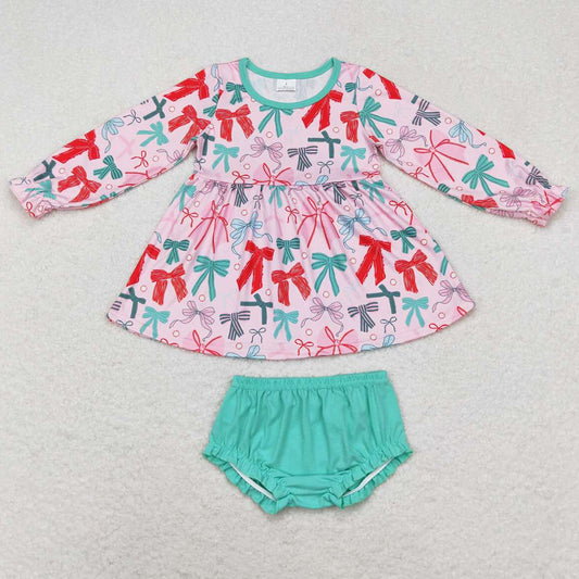 Baby Girls Clothes Christmas Pink Bows Tunic Bummie Sets GBO0437