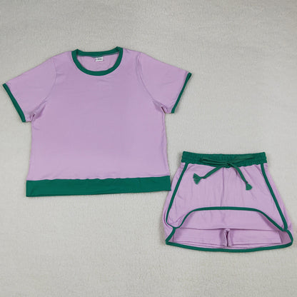 Adult Women Clothes Pink Short Sleeve Top Skirt Shorts Cotton Clothes Sets GSD3675
