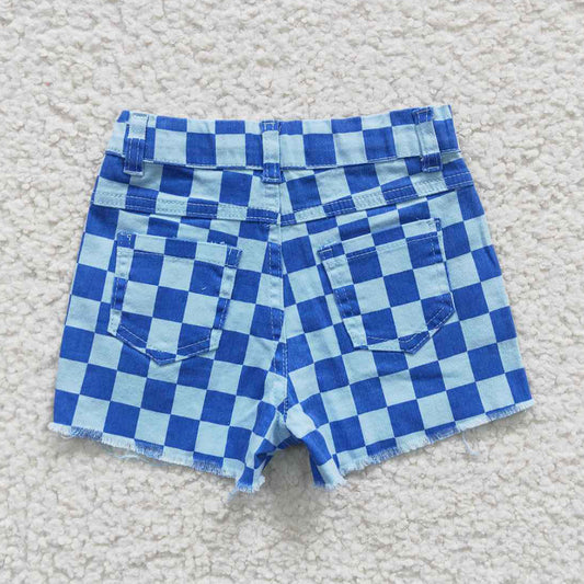 Baby Girls Jeans Shorts Blue Checkered Distressed Denim Shorts SS0093