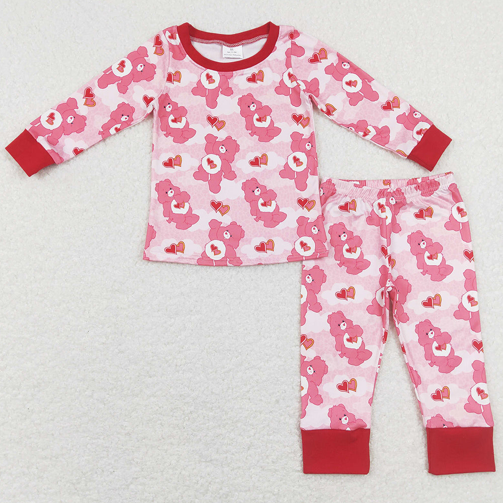 Baby Girls Pajamas Pink Bear Hearts Valentines Tee Shirts Tops Pants Pajamas Sets GLP1090