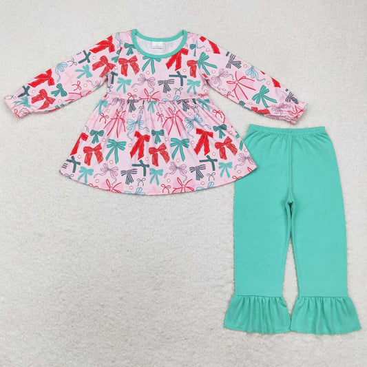 Baby Girls Clothes Christmas Pink Bows Tunic Top Pants Clothes Sets GLP1716