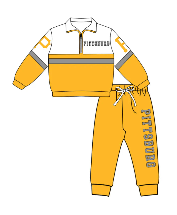 Preorder (moq 5)Baby Boys Pittsburg Zipper Pullover Jogger Pants Team Clothes Set 1.7