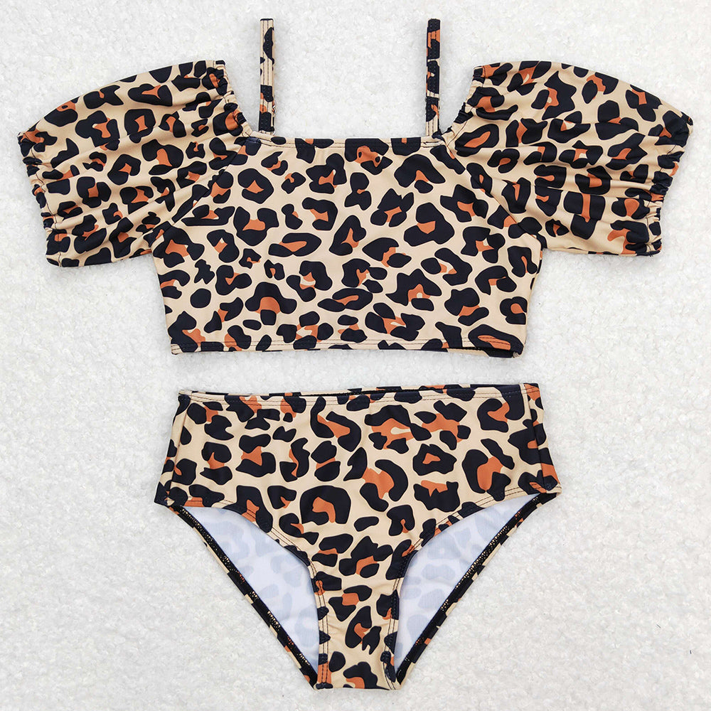 Baby Girls Swimsuits Leopard Straps Top Bummie Swimsuits S0272