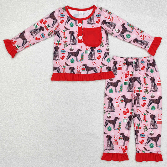 Baby Girls Pajamas Christmas Dogs Red Tee Bamboo Pajamas Sets GLP1522