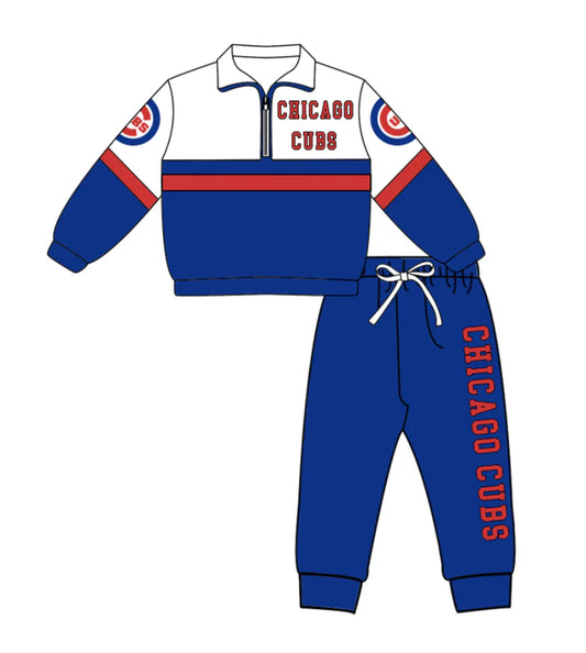 Preorder (moq 5)Baby Boys Chicago Cubs Zipper Pullover Jogger Pants Team Clothes Set 1.6