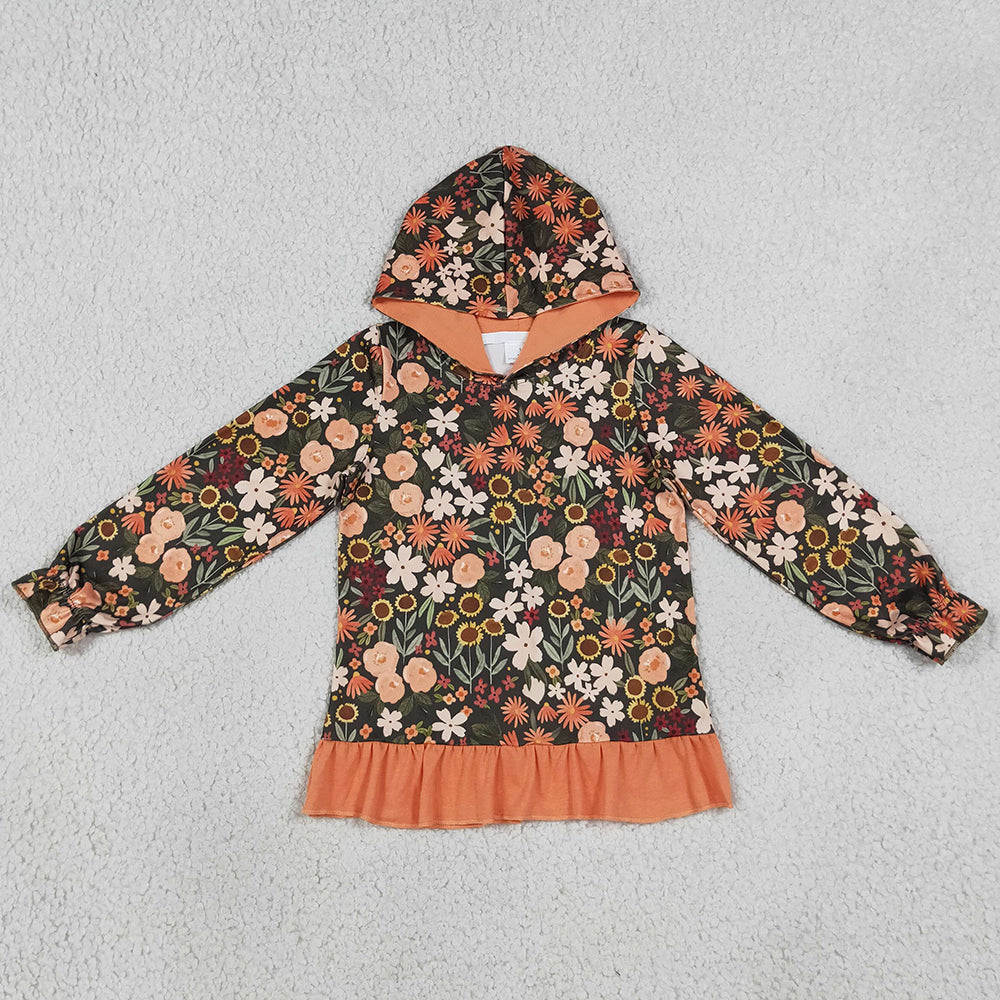 Baby Girls Clothes Long Sleeve Colorful Flowers Fall Ruffle Hoodies Top GT1644