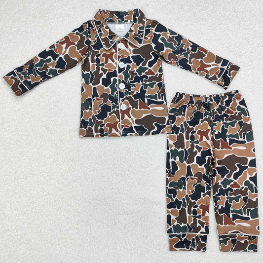 Baby Boys Pajamas Camo Fall Brown Buttons Top Pants Pajamas Sets BLP0704