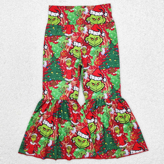 Baby Girls Pants Christmas Green Red Bell Bottom Pants P0630