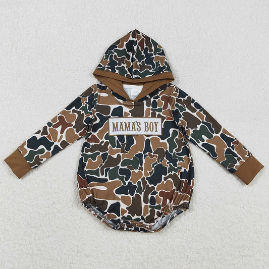 Baby Boys Rompers Embroidery Mama's Boy Dark Brown Camo Hoodie Rompers LR2796 11.15
