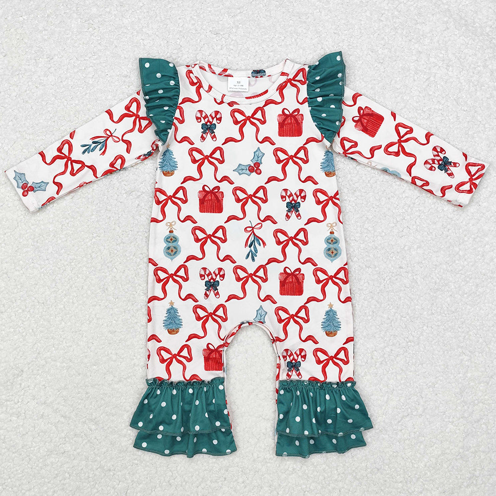 Baby Infant Girls Rompers Christmas Bows Gifts Long Sleeve Rompers LR1285