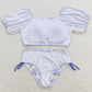 Baby Girls Swimsuits Summer Lavender Flowers Branches Top Ruffle Bummie Swimsuits S0330