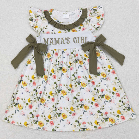 Baby Girls Dress Green Floral Mama's Girl Bows Knee Length Dresses GSD0507