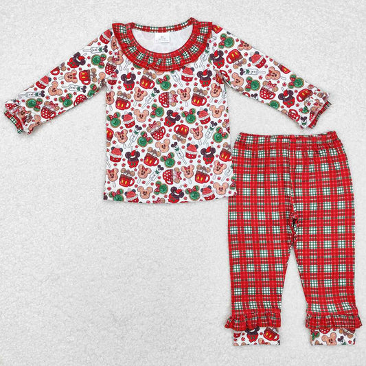 Baby Girls Clothes Christmas Cartoon Top Plaid Pants Clothes Sets GLP1550