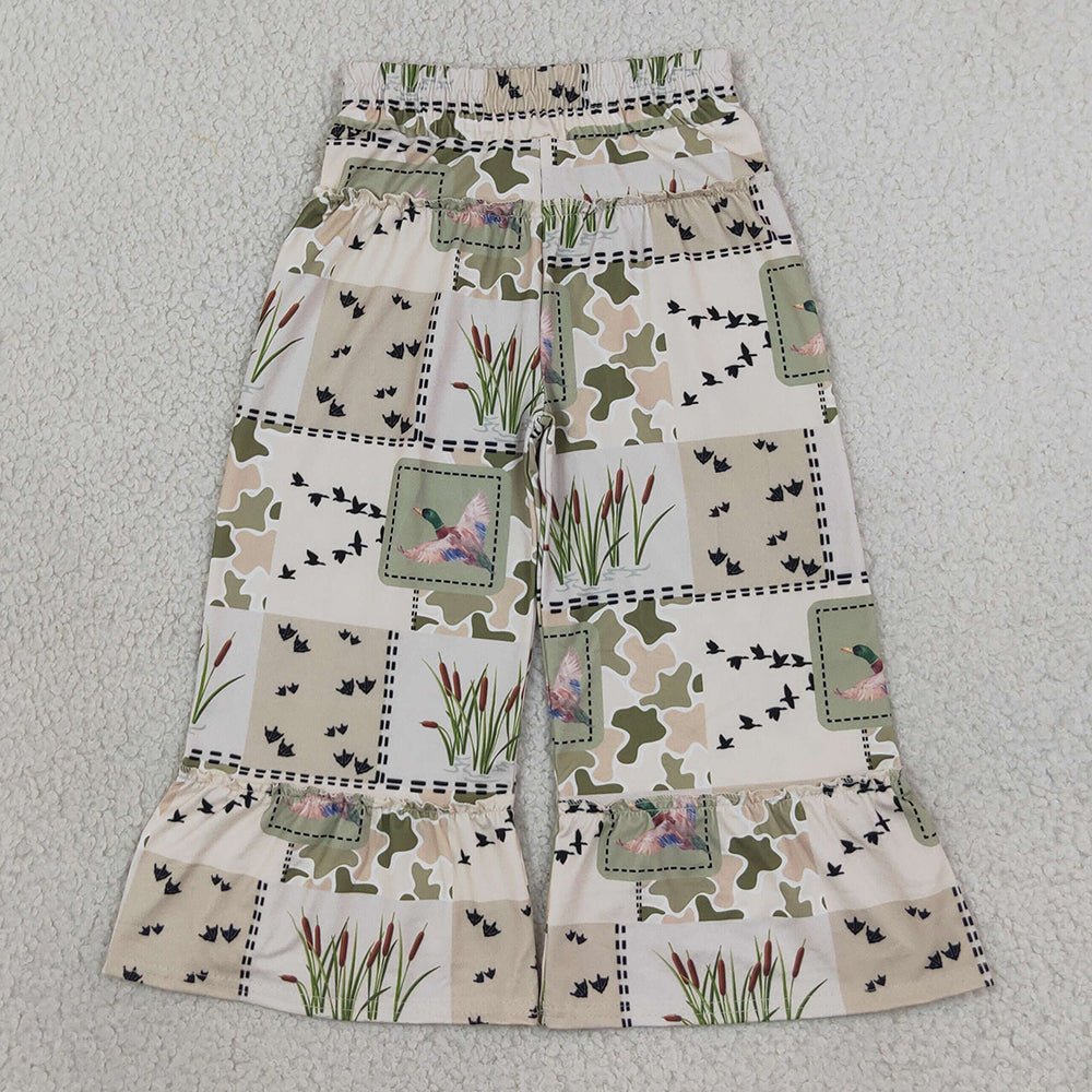 Baby Girls Pants Green Camo Checked Ducks Hunting Ruffle Flare Pants Bottom P1067