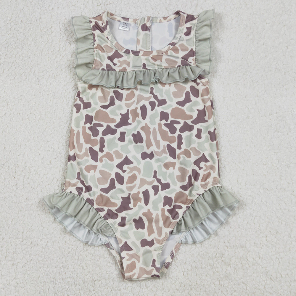 Baby Girls Swimsuits Southern Khaki Camo Ruffle Swimsuits S0595 1.1