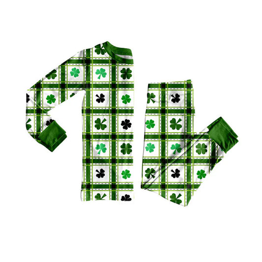 Preorder (moq 8)Baby Boys Clovers Checked Top Pants St Patrick Pajamas Sets 9.10