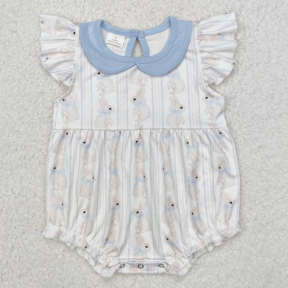 Baby Infant Girls Rompers Easter Blue Rabbits Flutter Sleeve Rompers SR2132