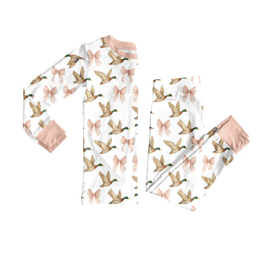 Preorder(moq 5) Baby Girls Bows Ducks Pink Top Pants Lounge Wear Pajamas Sets 8.9