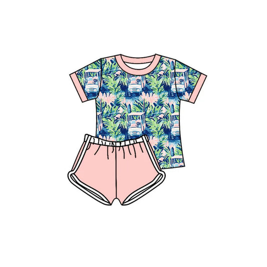 Preorder(moq 5) Baby Girls Green Plants Trucks Top Shorts Clothes Sets 10.31