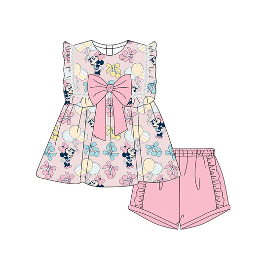 Preorder moq 5 Baby Girls Sleeveless Cartoon Mouse Balloons Tunic Ruffle Short Set 4.18