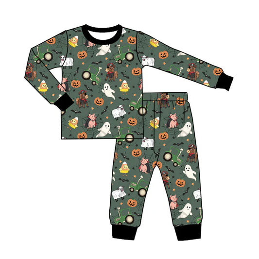 Preorder (moq 5)Baby Boys Ghost Pumpkins Farm Top Pants Halloween Pajamas Set 7.31