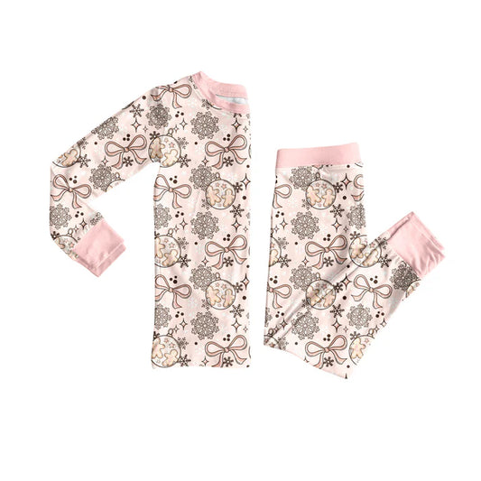 Preorder (moq 5)Baby Girls Peach Long Sleeves Flower Bows Top Pant Pajamas Sets 6.11