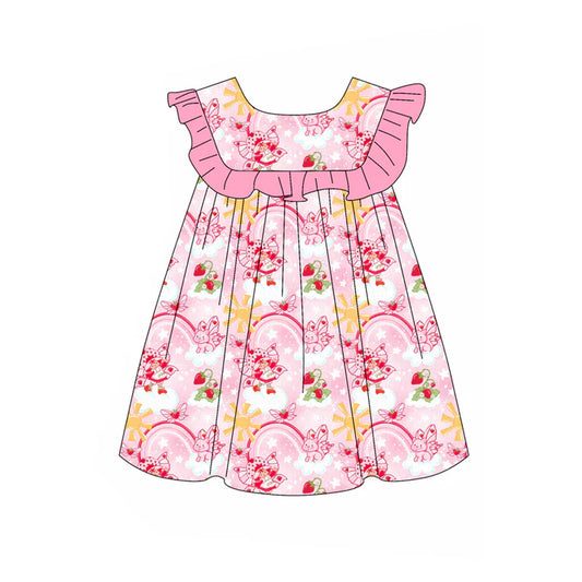 Preorder (moq 5)Baby Girls Sleeveless Pink Butterfly Rainbows Knee Length Dresses 6.3