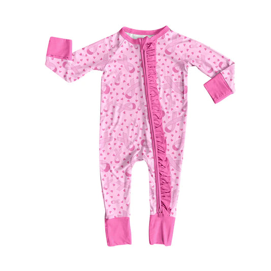 Preorder(moq 5)Baby Girls Wear Pink In Oct Bows Zipper Footie Rompers 8.12