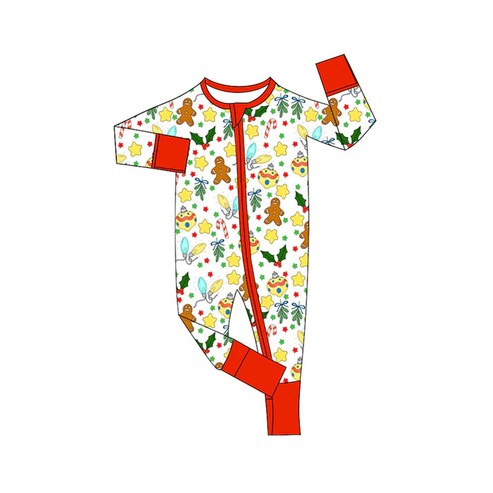 Preorder moq 5 Baby Infant Boys Long Sleeves Stars Gingerbread Holly Plaid Zipper Romper 7.16