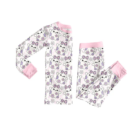 Preorder (moq 5)Baby Girls Long Sleeves Pink Bows Ghosts Top Pant Pajamas Set 6.17