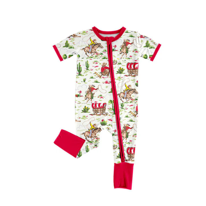 Preorder (moq 8)Baby Boys Horse Rodeos Western Zipper Footie Rompers 9.26