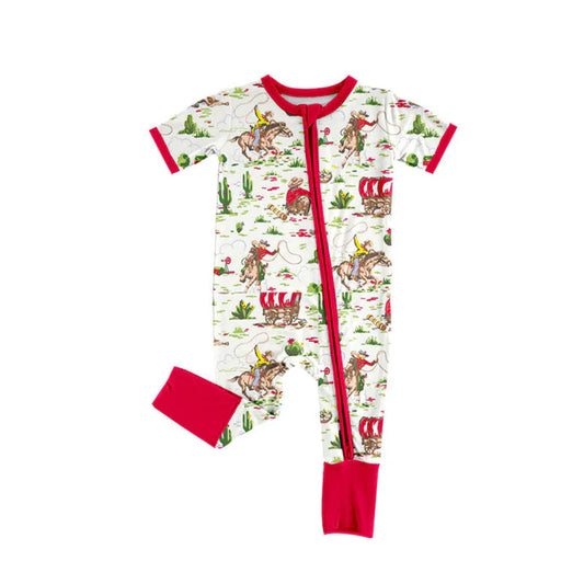 Preorder (moq 8)Baby Boys Horse Rodeos Western Zipper Footie Rompers 9.26