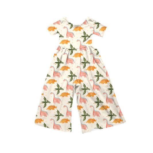 Preorder (moq 5)Baby Girls Short Sleeve Colorful Dinosaurs Polka Dots Jumpsuits 12.6